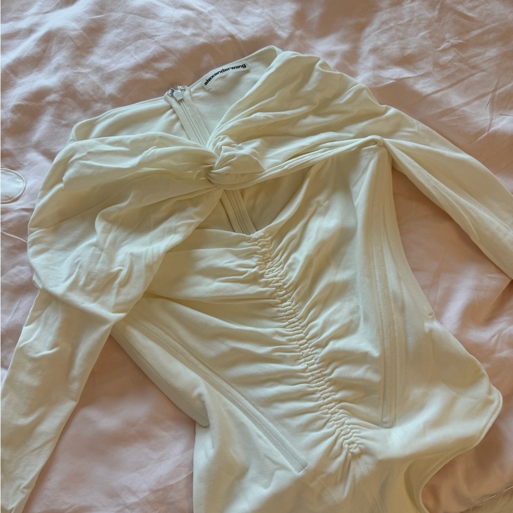 Cream Long Sleeve Ruched Top
